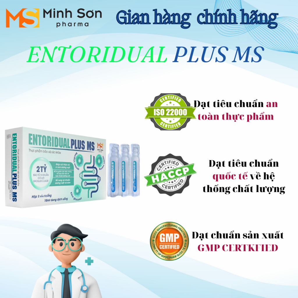 Men vi sinh ENTORIDUAL PLUS MS bổ sung 2 tỷ bào tử lợi khuẩn Hộp 20 ống ...