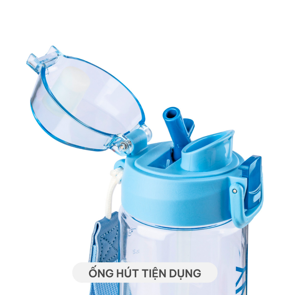 Bình nước Sunny 630ml Hokori 0084, Bình nước thể thao đa năng có ống hút Việt Nhật cao cấp