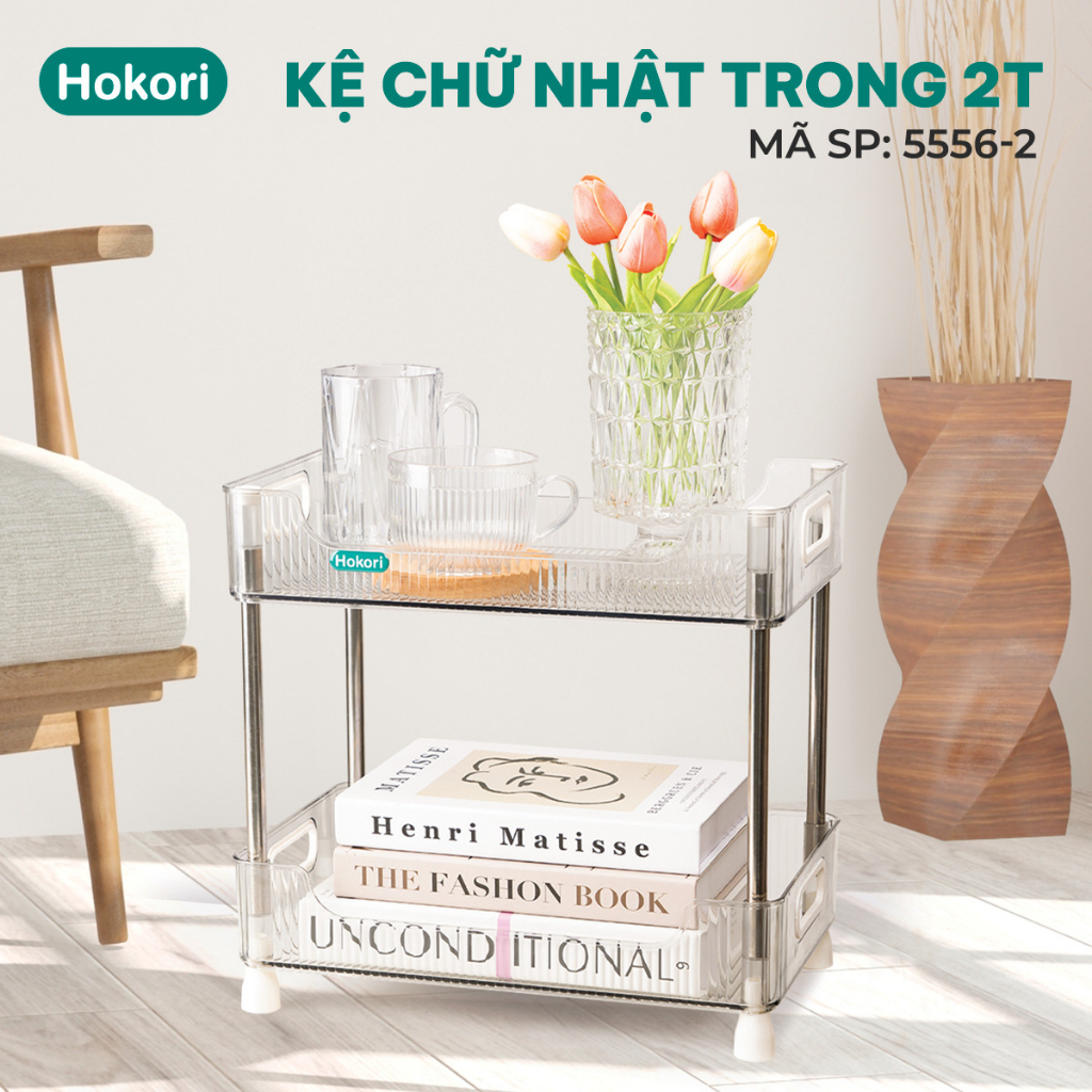 Kệ chữ nhật trong 2T-3T Hokori, kệ trong suốt decor phòng khách, kệ để đồ đa năng Việt Nhật cao cấp