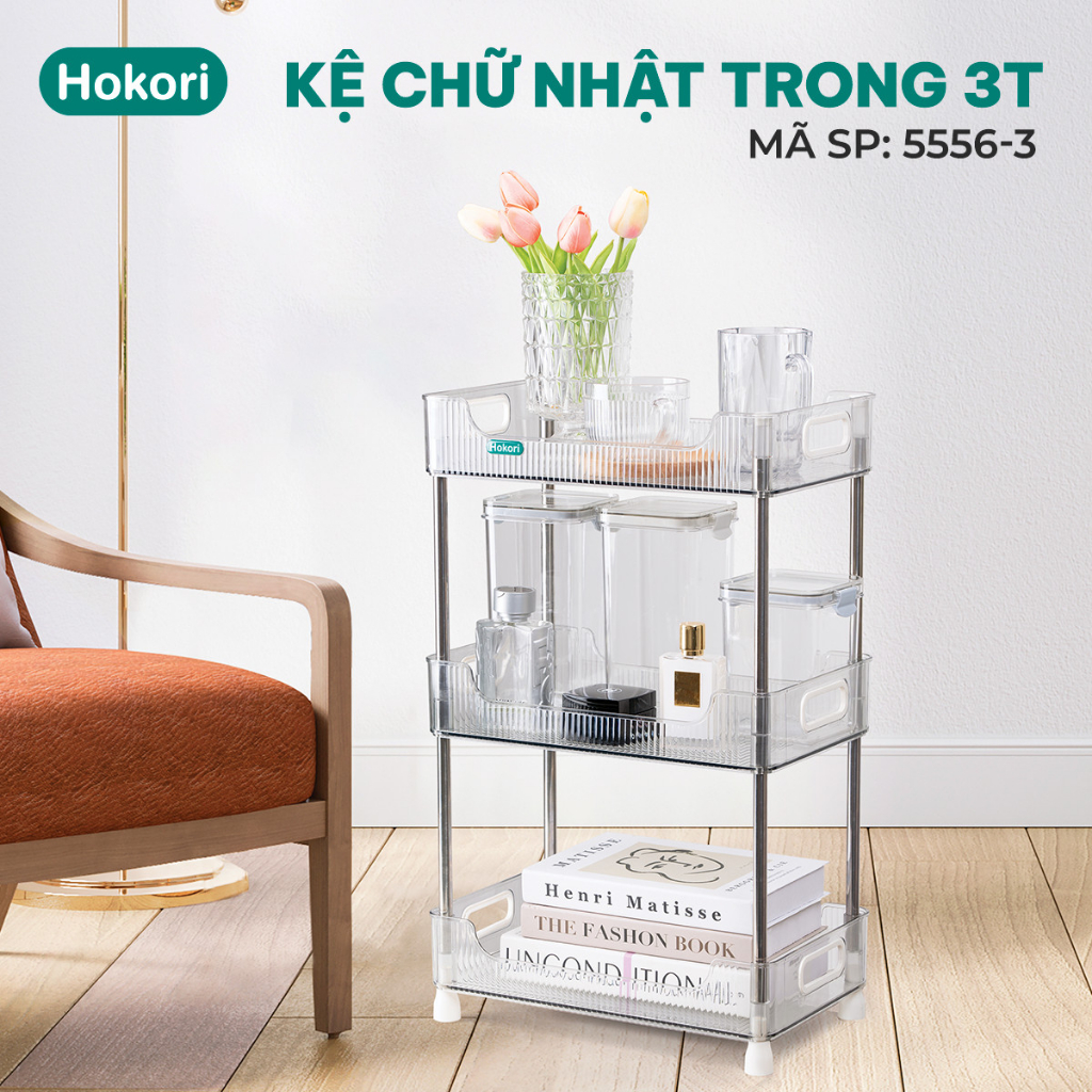 Kệ chữ nhật trong 2T-3T Hokori, kệ trong suốt decor phòng khách, kệ để đồ đa năng Việt Nhật cao cấp