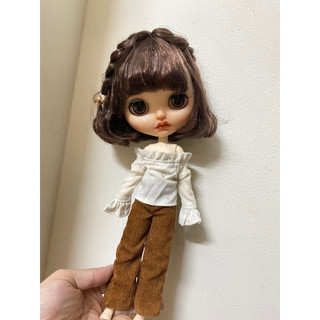 Set áo sơ mi trắng trễ vai quần dài size xinyi,blythe,barbie