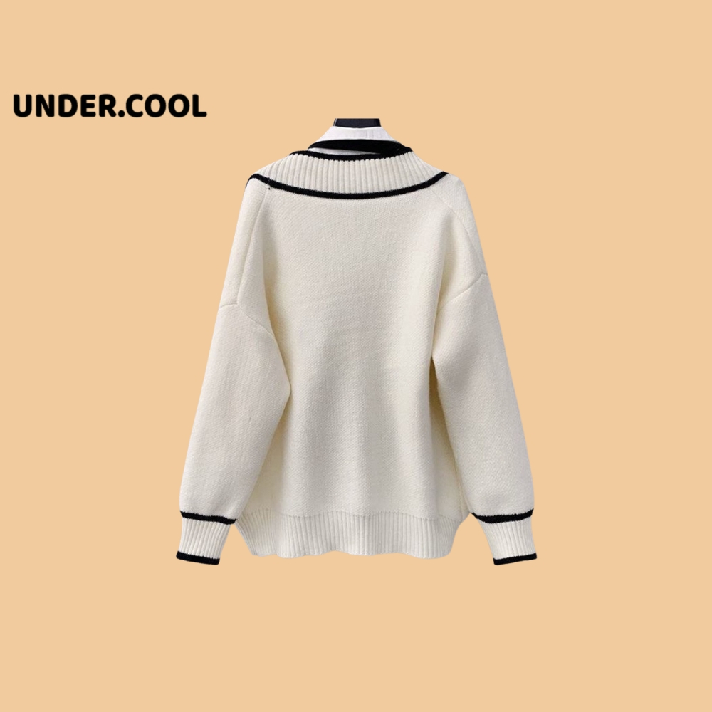 Áo Cardigan UNDERCOOL Len Nữ Dày Sọc Đen Trắng Có Túi, Cadigan dài tay form rộng Hàn Quốc AK25