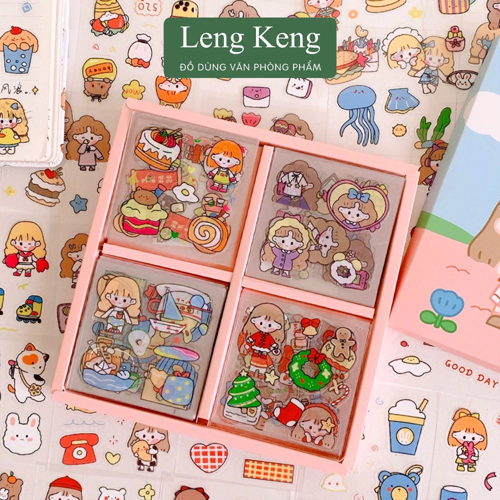 [ 1 tấm ] Sticker văn phòng phẩm Leng Keng trang trí dán tập vở, bình nước, bút nước