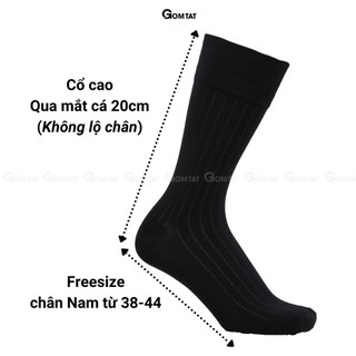 Hộp 10 đôi vớ nam cổ cao công sở GOMTAT mẫu gân chìm màu đen, chất liệu cotton, thoáng mát - GOM-TAYGANCHIM-DEN-CB10