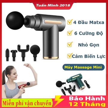 Máy massage cầm tay mini - Súng massage cầm tay đấm lưng mát xa trị liệu cổ vai gáy 4 đầu 6 chế độ, hàng tốt.