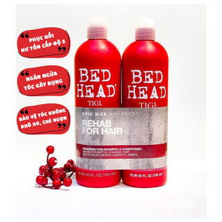 Cặp Gội Xả TIGI Bed Head 750ml Chính Hãng – Phục Hồi Tóc Hư Tổn Nặng – Mềm Mượt Chuẩn Salon