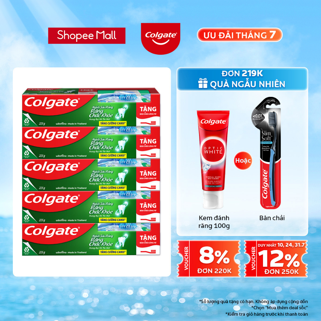 Bộ 5 Kem đánh răng Colgate ngừa sâu răng tăng cường canxi 225g