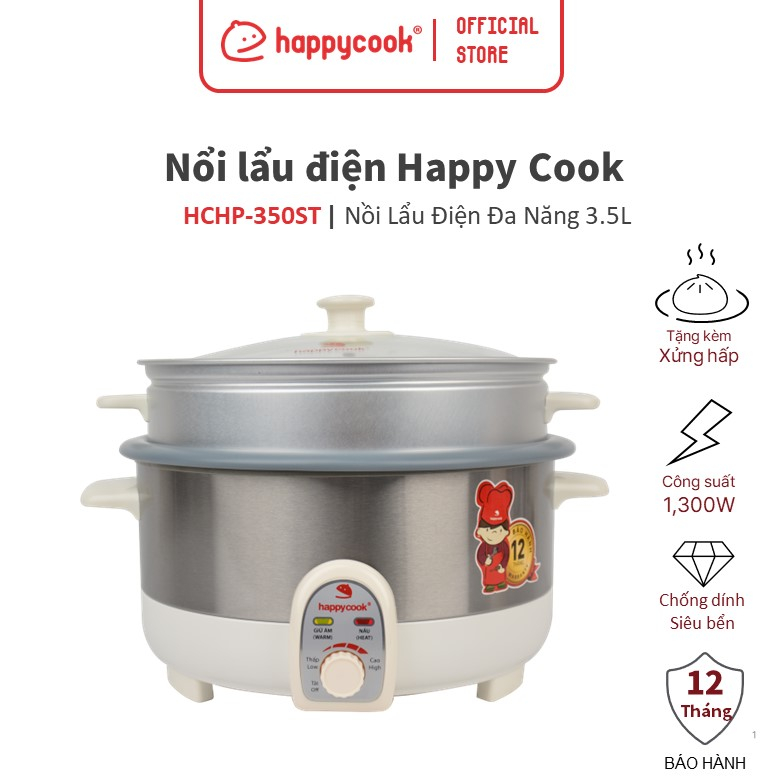 Nồi lẩu điện có xửng Happy Cook 3.5L HCHP-350ST