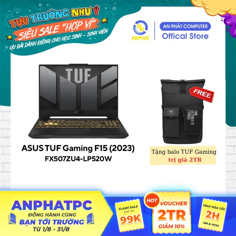 [Mã ELCL12 giảm 12% đơn 10TR] Laptop ASUS TUF Gaming F15 FX507ZU4-LP520W Intel® Core i7-12700H & RTX 4050 6GB | 15.6