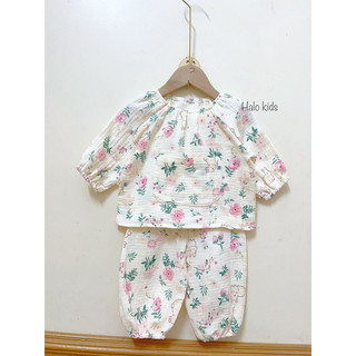 Bộ Xô dài tay chun cổ siêu xinh chất liệu xô múlin cho bé