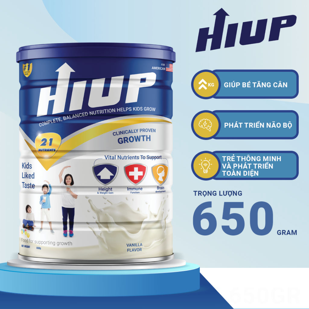 Sữa bột HIUP tăng chiều cân cho trẻ từ 2 đến 15 tuổi - Hộp 650gram