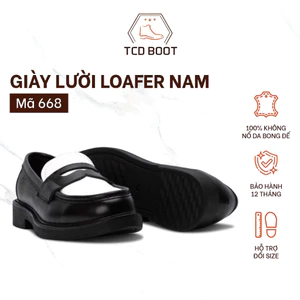 Giày Penny Loafer Phối Màu Đen Trắng, Giày Lười Da Cao Cấp Đế Cao Su 4cm - Xưởng Giày Chelsea Boot