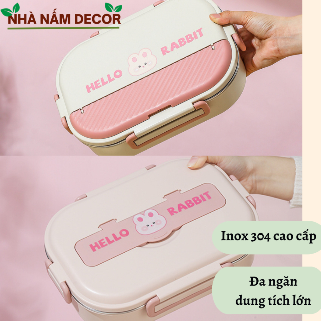 Hộp cơm inox giữ nhiệt, hộp cơm văn phòng Little Rabbit | Shopee Việt Nam