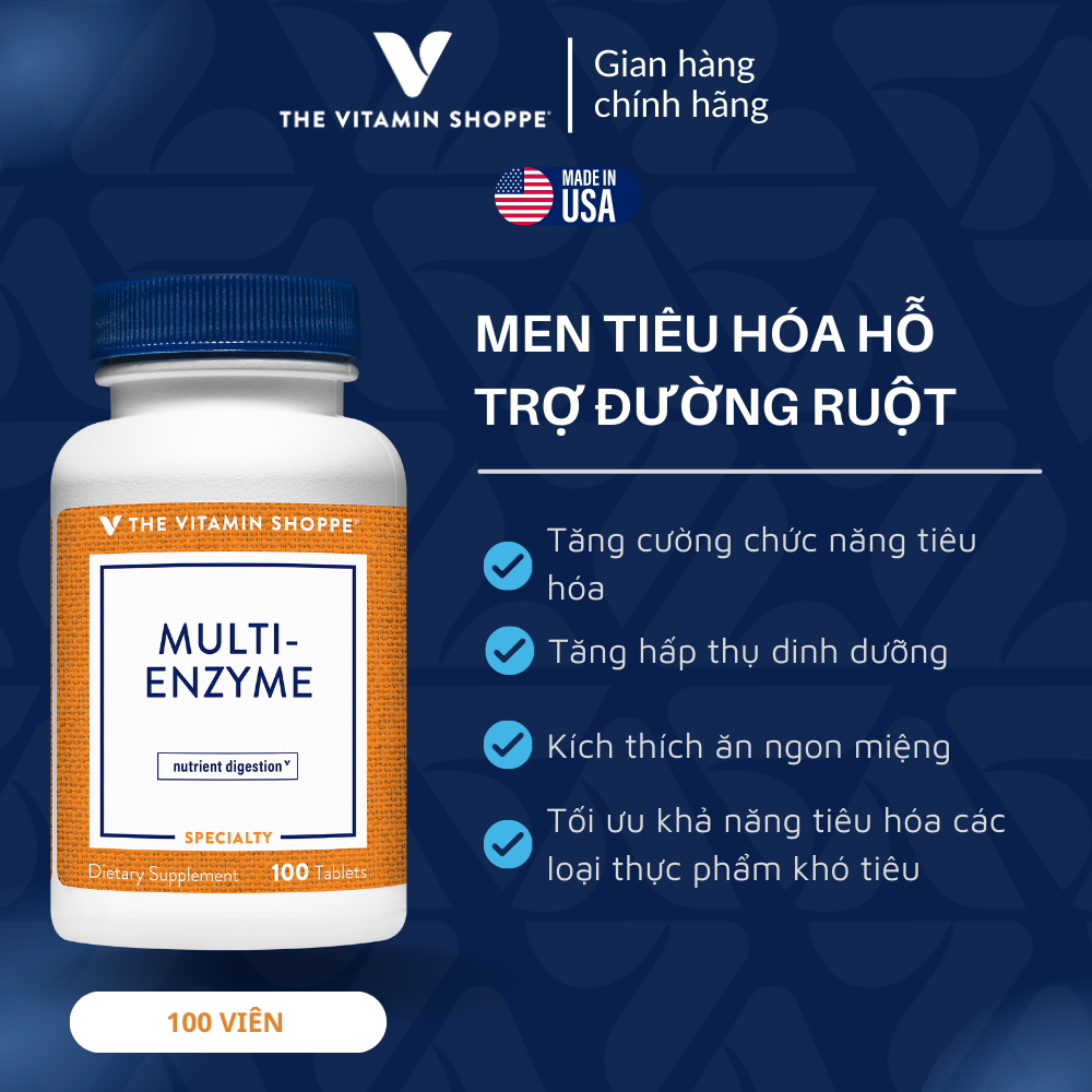 Men tiêu hóa hỗ trợ đường ruột The Vitamin Shoppe MultiEnzyme 100 viên