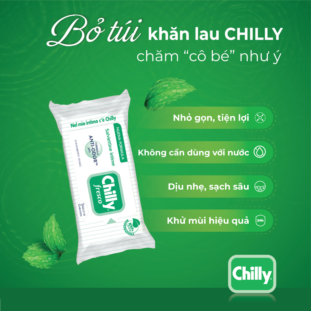 Ảnh Khăn lau phụ khoa Chilly Fresco chiết xuất bạc hà se se lạnh, làm sạch khử mùi hiệu quả, gói 12 tờ 4