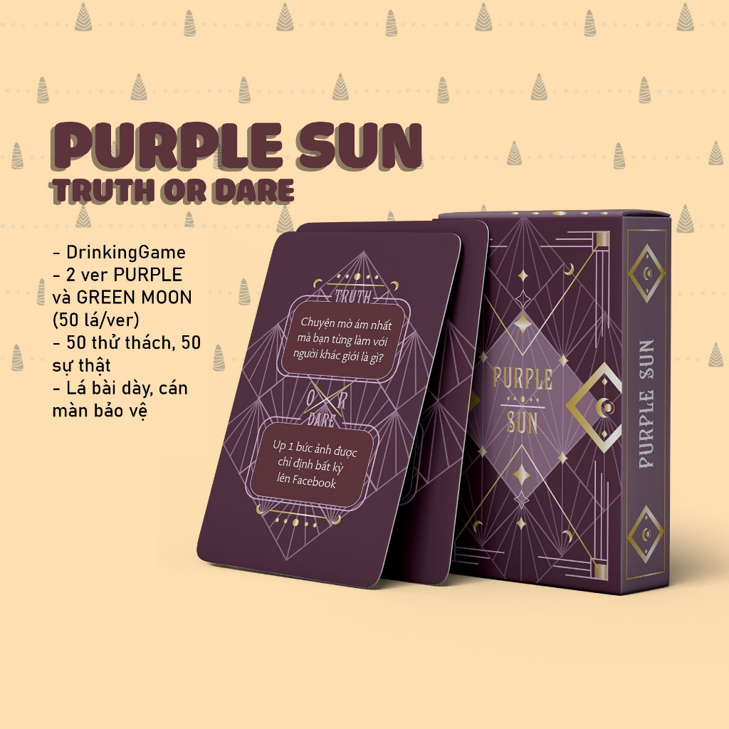 Bộ Bài Truth Or Dare Purple Sun 50 Lá Giấy Cứng Drinking Game Tiệc Tùng Nhóm Bạn MaSoi SG