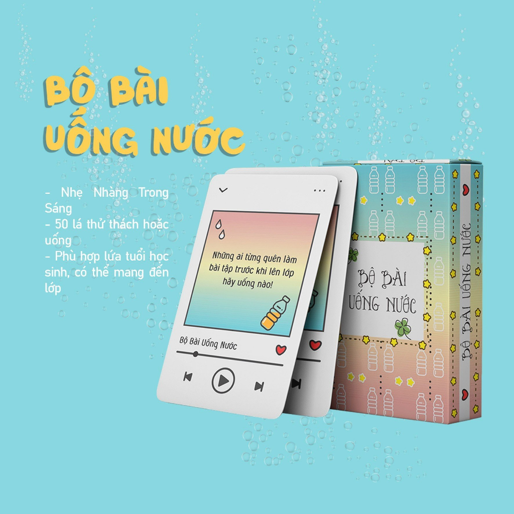 Bộ Bài Uống Nước 50 Lá Giấy Cứng Phiên Bản Trong Sáng Nhẹ Nhàng Vui Nhộn