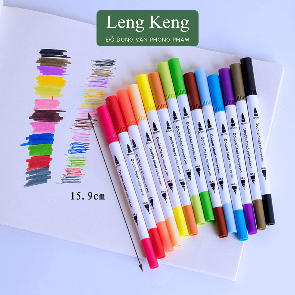Bộ brush 12 bút 2 đầu viết calligraphy LengKeng bút dạ màu marker đa năng trang trí sổ, bullet jouna