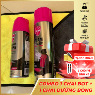 Combo xịt bọt tẩy nhựa, da vệ sinh nội thất xe + dưỡng nội thất xe hương cafe Flamingo + tặng 1 khăn lau nội thất xe