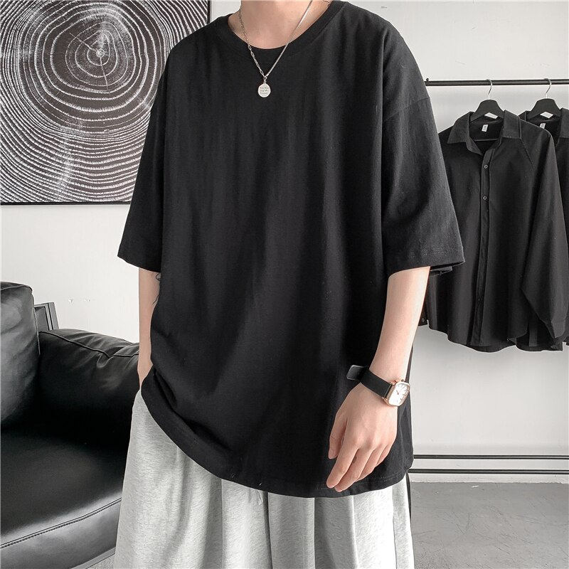 Áo Thun Tee Nam Tay Lỡ HappyFamily Form Rộng Big Size Basic Cotton 100 Cao Cấp