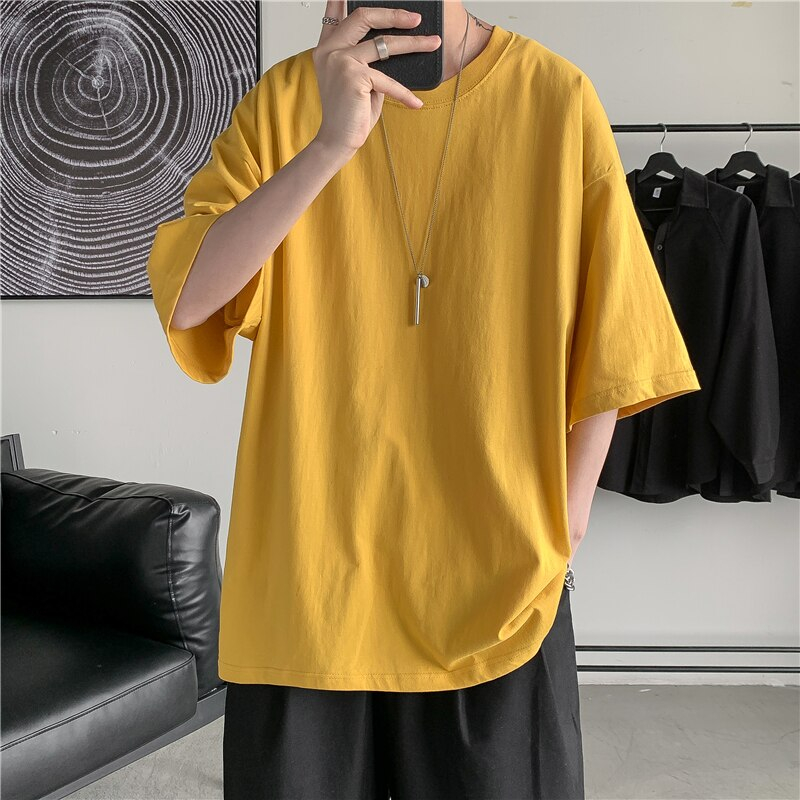 Áo Thun Tee Nam Tay Lỡ HappyFamily Form Rộng Big Size Basic Cotton 100 Cao Cấp