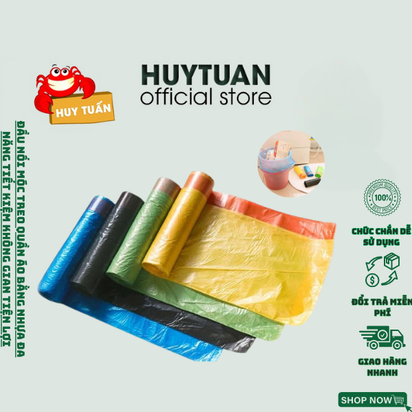 Combo 5 cuộn túi đựng rác có dây rút tự phân hủy kích thước 45x50cm(15 ...
