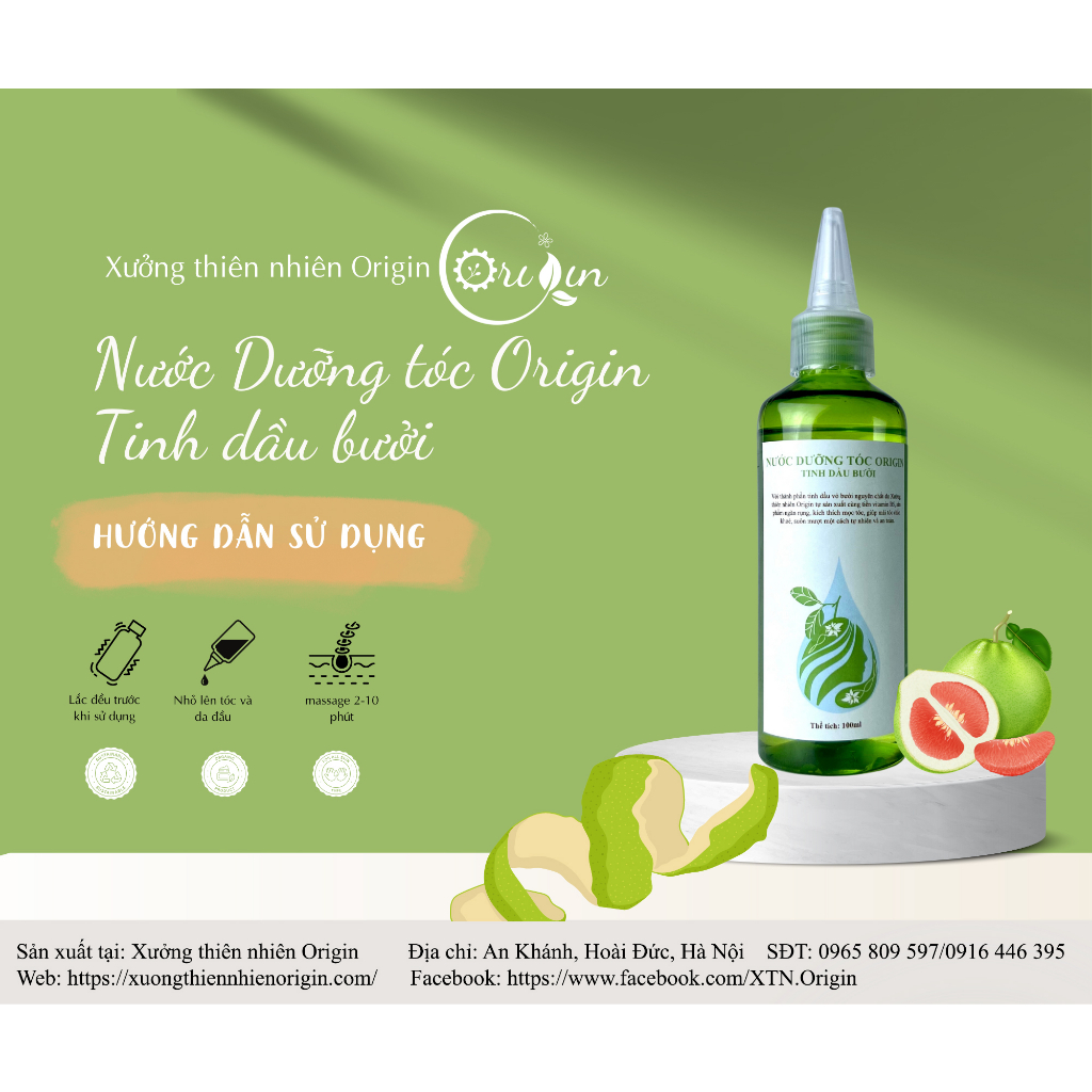 Nước dưỡng tóc tinh dầu bưởi Origin [Ngăn rụng, kích mọc tóc an toàn] - Tinh dầu bưởi xanh tự nhiên - 100ml