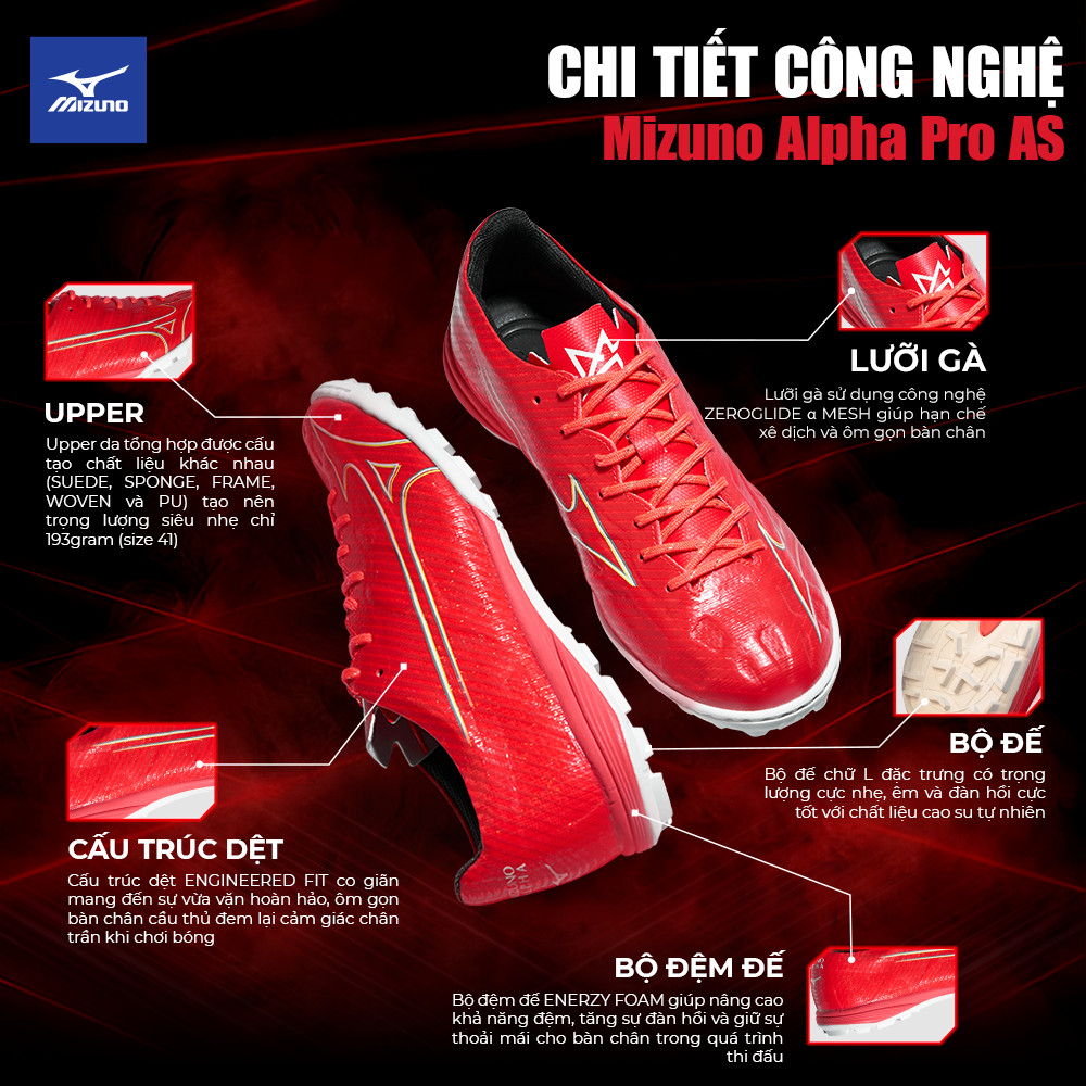 Ảnh Giày đá bóng sân cỏ nhân tạo Mizuno Alpha Pro As, trọng lượng nhẹ, upper mềm mại, đệm giảm chấn cao cấp 3
