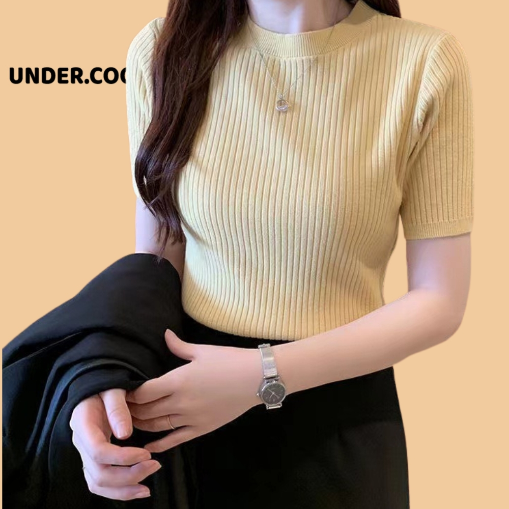 Áo Len Thun Tăm Trơn Basic UNDERCOOL Nhiều mầu Cổ Tròn Tay Ngắn Form Vừa Chất Tăm len ACT16