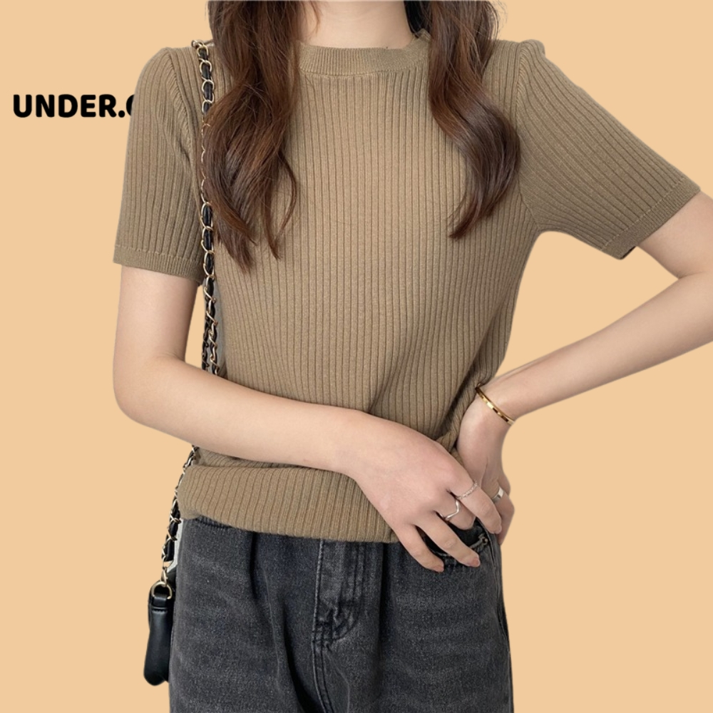 Áo Len Thun Tăm Trơn Basic UNDERCOOL Nhiều mầu Cổ Tròn Tay Ngắn Form Vừa Chất Tăm len ACT16