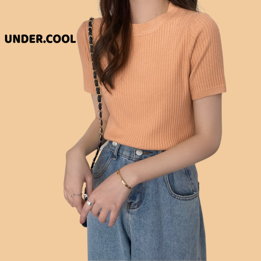 Áo Len Thun Tăm Trơn Basic UNDERCOOL Nhiều mầu Cổ Tròn Tay Ngắn Form Vừa Chất Tăm len ACT16