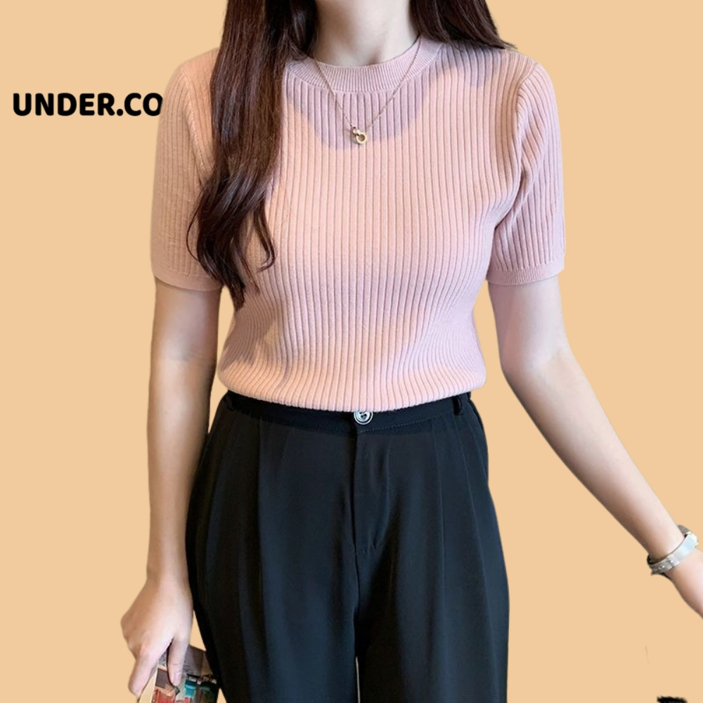 Áo Len Thun Tăm Trơn Basic UNDERCOOL Nhiều mầu Cổ Tròn Tay Ngắn Form Vừa Chất Tăm len ACT16