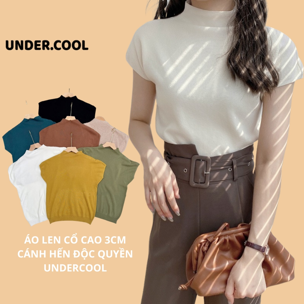 Áo Len Tay Cộc  Cổ 3cm Vai Hến UNDERCOOL Chất Len Thỏ bo chun eo cổ leo dáng rộng Sang Chảnh ACT04