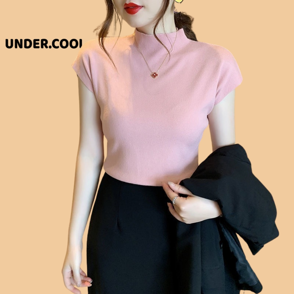 Áo Len Tay Cộc  Cổ 3cm Vai Hến UNDERCOOL Chất Len Thỏ bo chun eo cổ leo dáng rộng Sang Chảnh ACT04