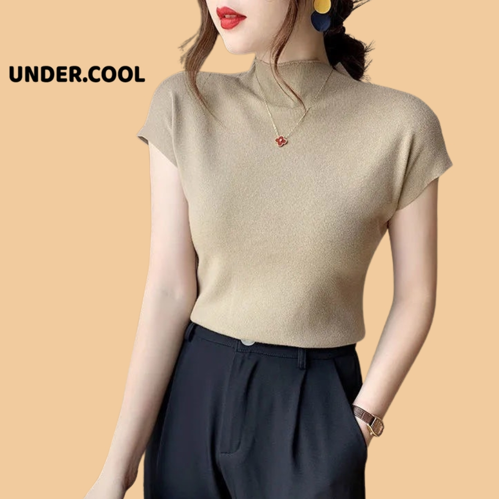 Áo Len Tay Cộc  Cổ 3cm Vai Hến UNDERCOOL Chất Len Thỏ bo chun eo cổ leo dáng rộng Sang Chảnh ACT04