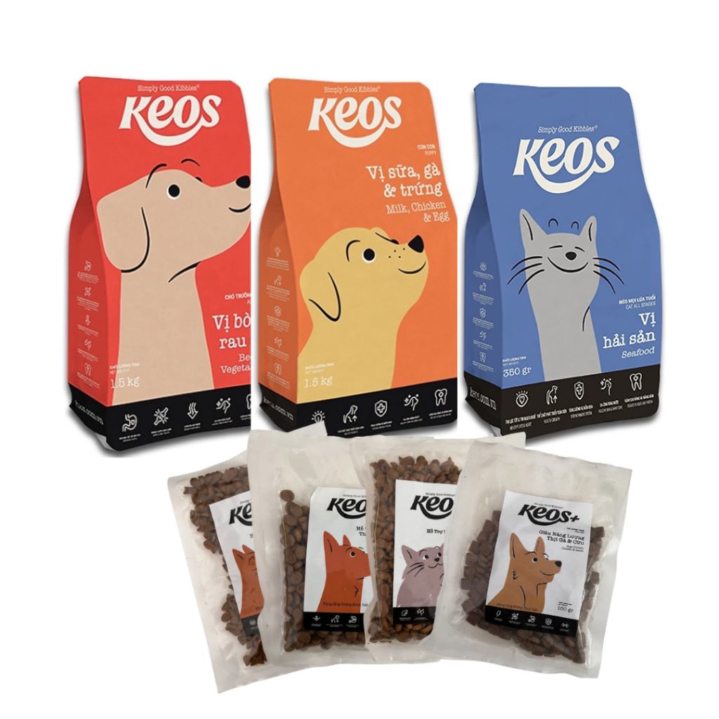 Thức ăn hạt khô cho chó mèo hãng Keos - gói 100g, 400g - Keos Dog Cat ...