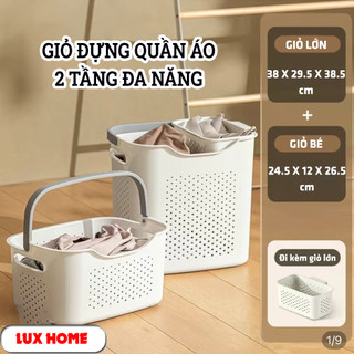 Giỏ đựng quần áo đa năng, kết hợp giỏ nhỏ đựng đồ lót, có quai xách nhựa PP cứng cáp thiết kế hiện đại