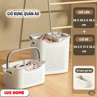 Giỏ đựng quần áo đa năng, kết hợp giỏ nhỏ đựng đồ lót, có quai xách nhựa PP cứng cáp thiết kế hiện đại