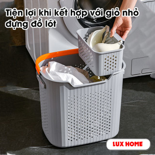 Giỏ đựng quần áo đa năng, kết hợp giỏ nhỏ đựng đồ lót, có quai xách nhựa PP cứng cáp thiết kế hiện đại