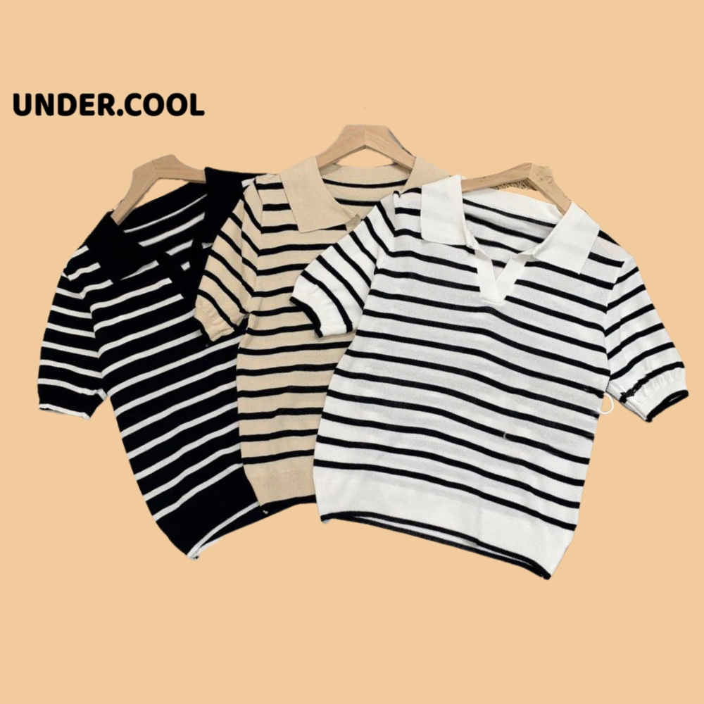 Áo thun Len Ngắn Tay Mongtoghi Kẻ Sọc Cổ Polo UNDERCOOL Chất len montoghi kẻ sọc ngang cổ sơ mi Hàn Quốc ACT03