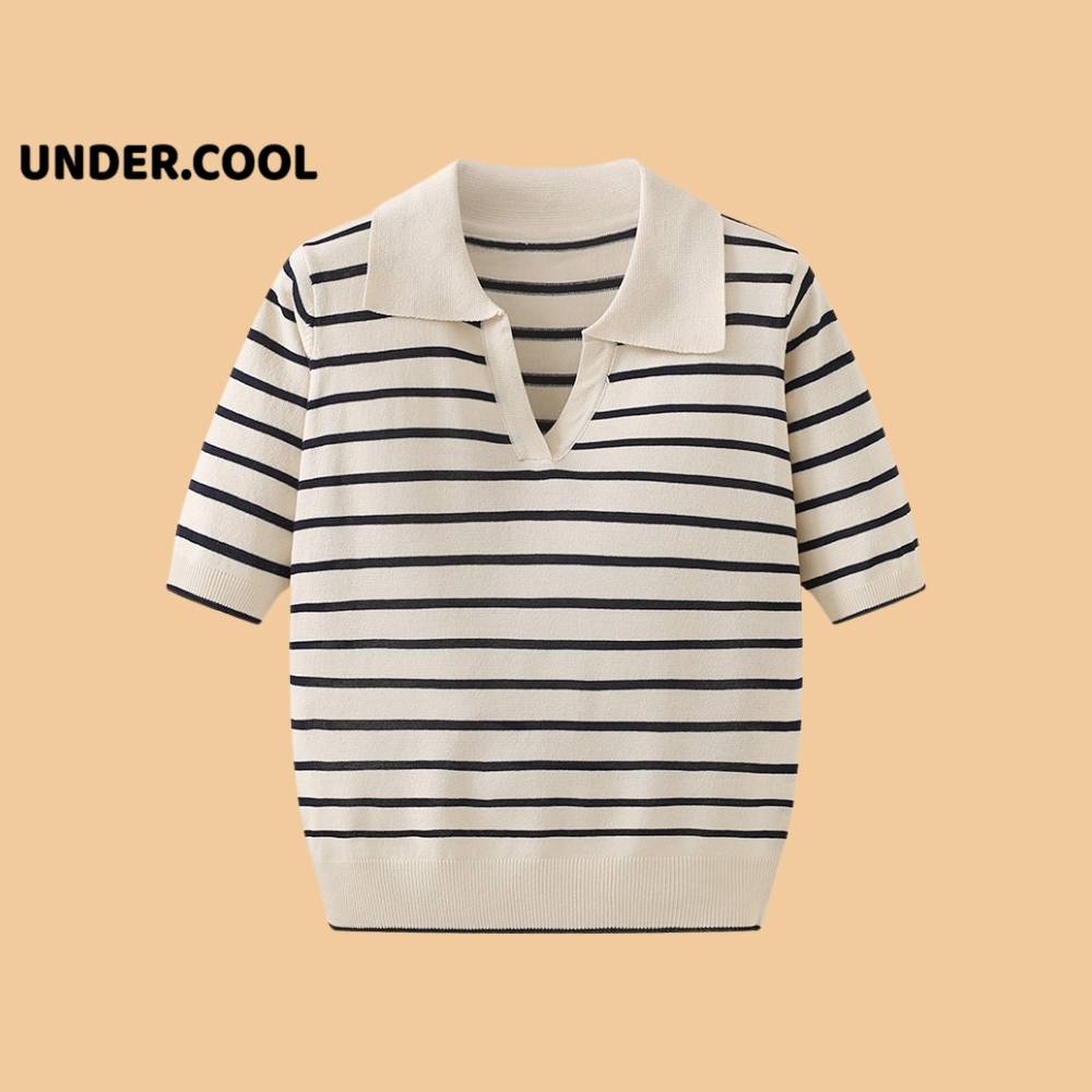 Áo thun Len Ngắn Tay Mongtoghi Kẻ Sọc Cổ Polo UNDERCOOL Chất len montoghi kẻ sọc ngang cổ sơ mi Hàn Quốc ACT03