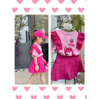 ❌❌XẢ 10/12KG❌❌ Set chân váy kaki xếp ly kèm áo cotton 4C gấu dâu Loso cho bé đi học, đi chơi, đi tiệc Sofia Candy