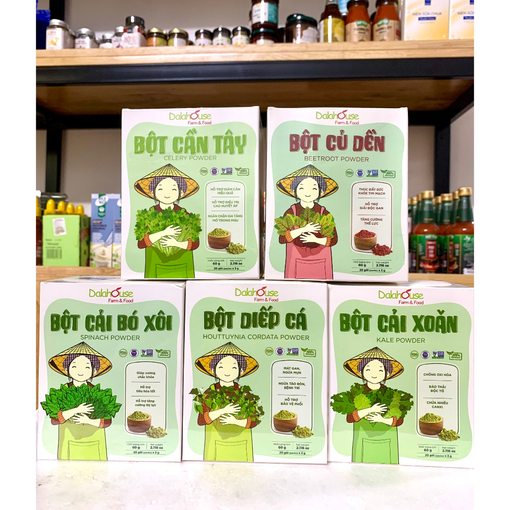 Bột Rau Củ Nguyên Chất Sấy Lạnh Dalahouse (7 loại - hộp 60g gồm 20 gói ...