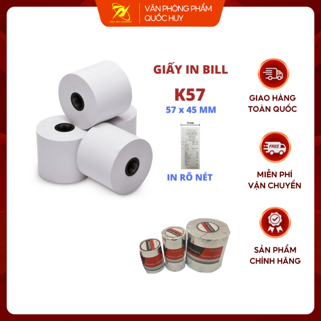 Giấy In Hóa Đơn, In Nhiệt, In Bill Sunkura Chính Hãng Khổ 5,7cm/8cm - VPP Quốc Huy
