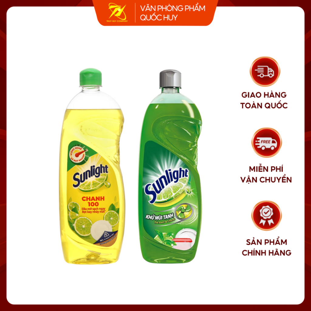 Nước Rửa Chén Bát Sunlight Thiên Nhiên Chai 750ml, Khử Mùi Tanh Trên Chén Dĩa Hương Chanh/ Matcha - VPP Quốc Huy