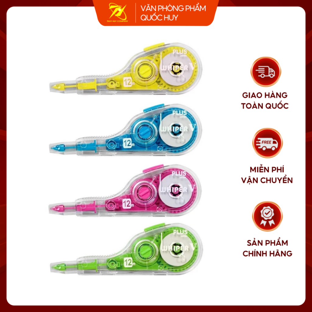 Băng xóa Plus dài 12m Whiper V Happy Color WH 4 Màu, Xóa Gọn Nhẹ, Dễ Sử Dụng - VPP Quốc Huy