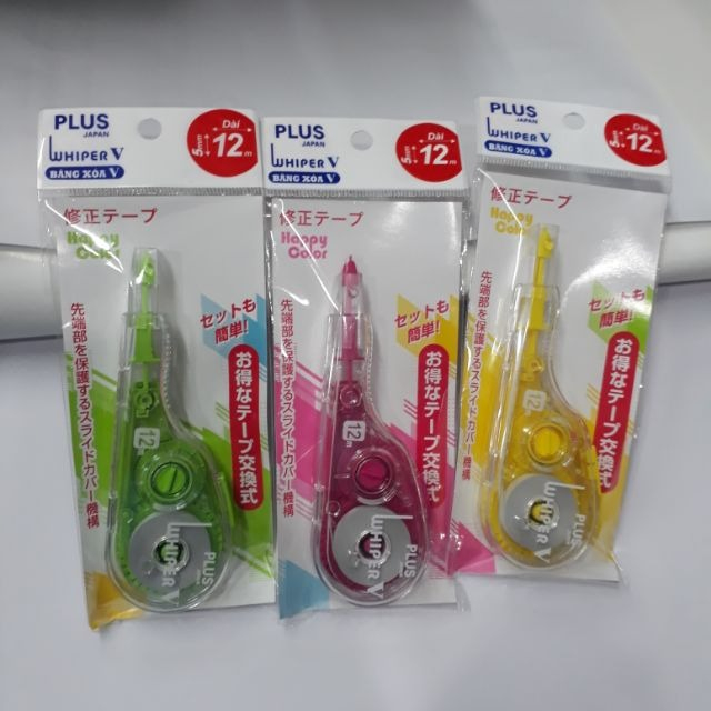 Băng xóa Plus dài 12m Whiper V Happy Color WH 4 Màu, Xóa Gọn Nhẹ, Dễ Sử Dụng - VPP Quốc Huy