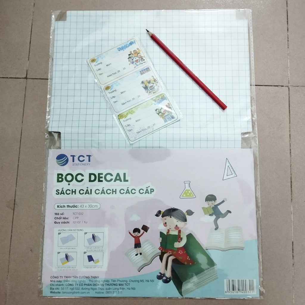 Combo 10 Miếng Decal Bọc Sách Vở, Chống Thấm, Size 43x30cm - VPP QUỐC HUY