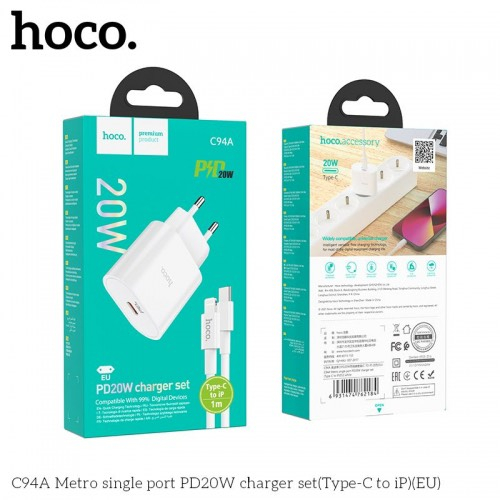 Sạc Nhanh C94A, Củ Sạc Nhanh PD20W, Dây Cáp Sạc Type C Dài 1m - VPP Quốc Huy