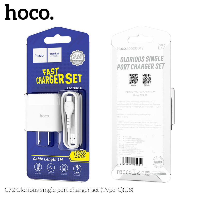 BỘ CÁP SẠC HOCO C72, DÂY SẠC VÀ CỦ SẠC, OUTPUUT2.4 AMPE - VPP QUỐC HUY